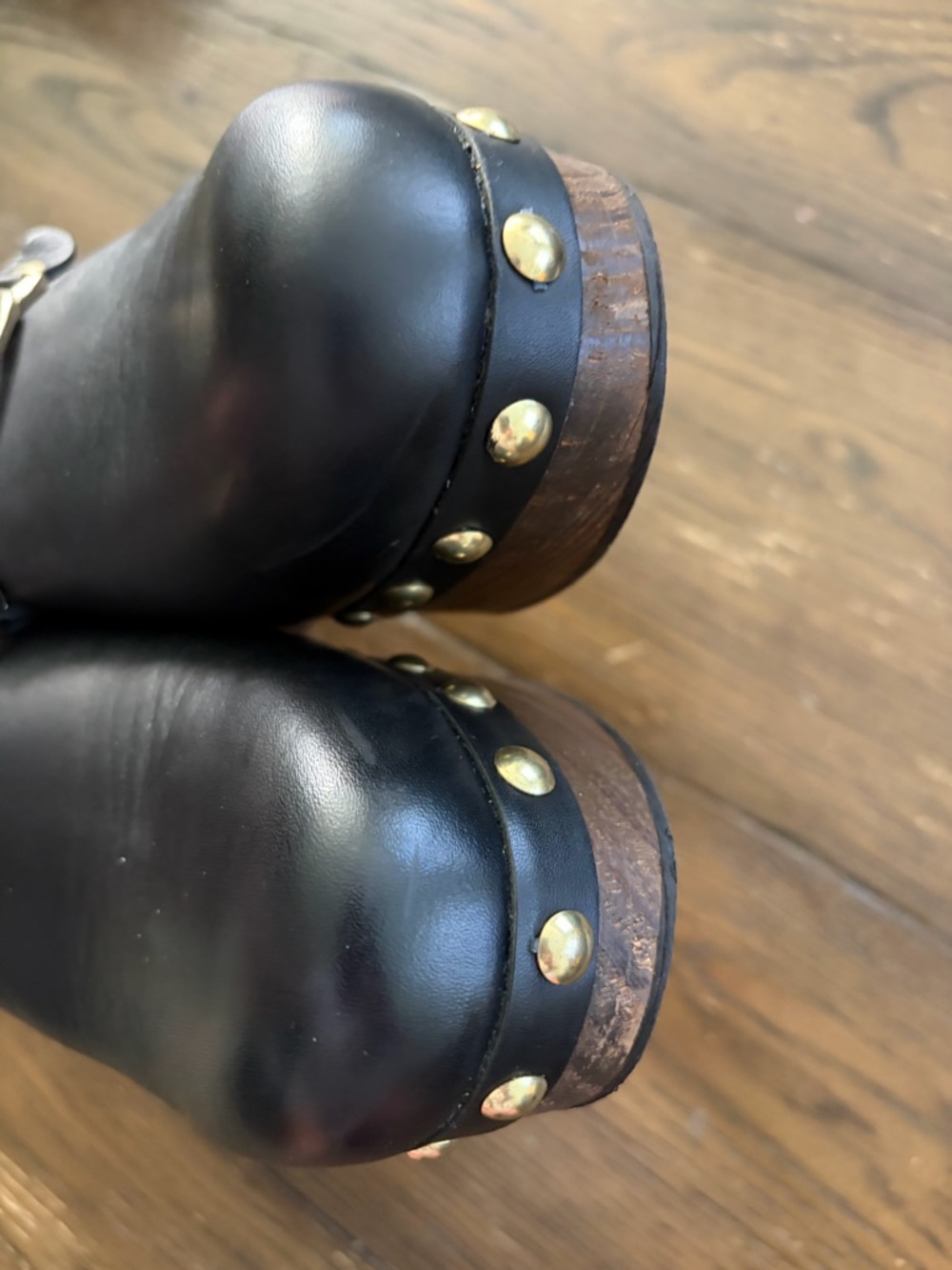 Free People Black Leather Platform Clogs | Studded Wooden Heel | Size 40 - Picture 7 of 10